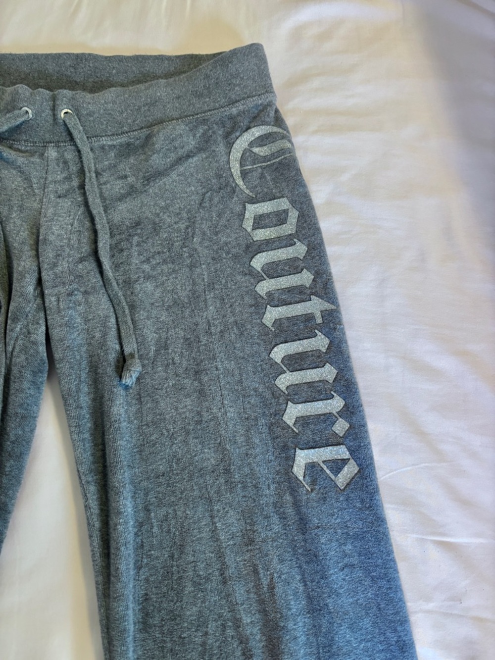 Juicy Couture Grey Velour Glitter Logo Y2K Track Pants